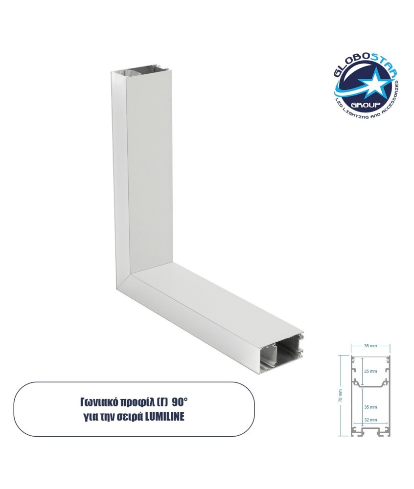 GLOBOSTAR® ALP-CORNER-SIDE90 LUMILINE 61766 Επιφανειακό - Κρεμαστό Προφίλ Αλουμινίου Γωνία με Λευκό Γαλακτερό Πατητό Κάλυμμα για Ταινίες LED IP20 - Λευκό Ματ - Μ30 x Π3.5 x Υ7cm